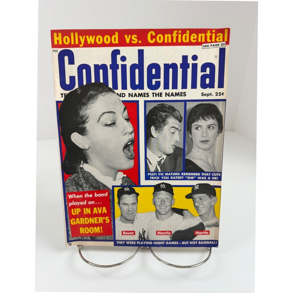 Vintage Confidential Magazine September 1957 Ava Gardner Mickey Mantle Yankees